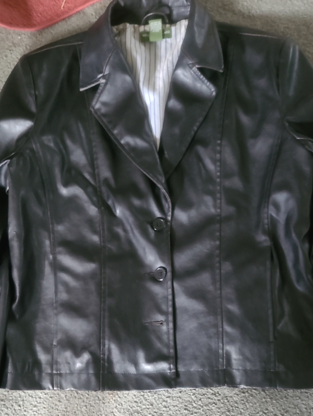 Mountain Lake Black Faux Leather Button-Front Jacket Lined